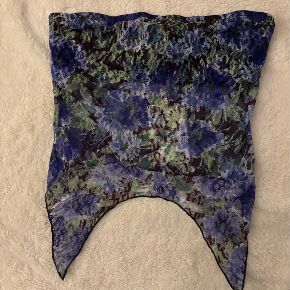 Floral Blue and Green Strapless Top Urban Renewal